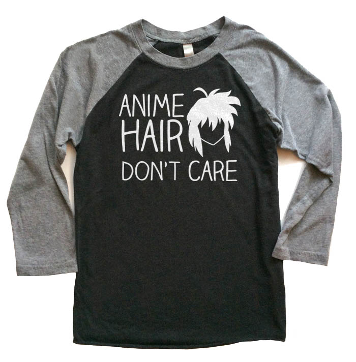 Anime Hair Don't Care Raglan T-shirt - Grey/Black