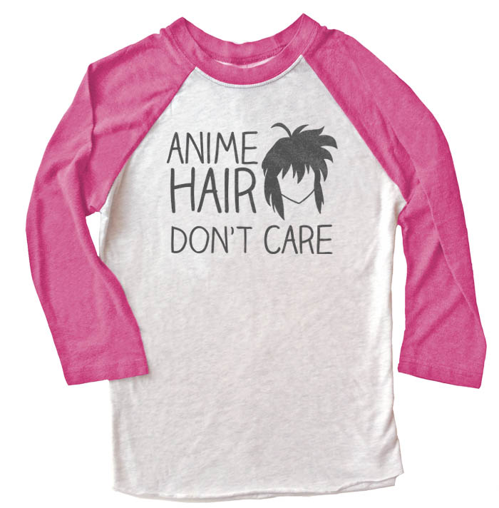 Anime Hair Don't Care Raglan T-shirt - Pink/White