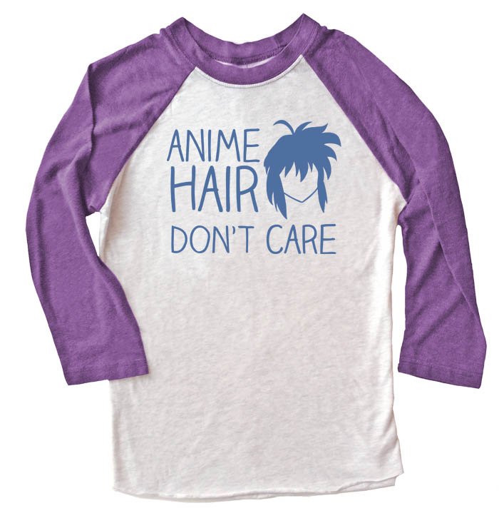 Anime Hair Don't Care Raglan T-shirt - Purple/White