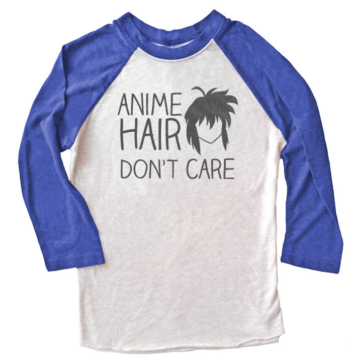 Anime Hair Don't Care Raglan T-shirt - Royal Blue/White