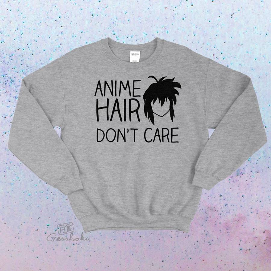 Anime Hair Don't Care Crewneck Sweatshirt - Light Grey