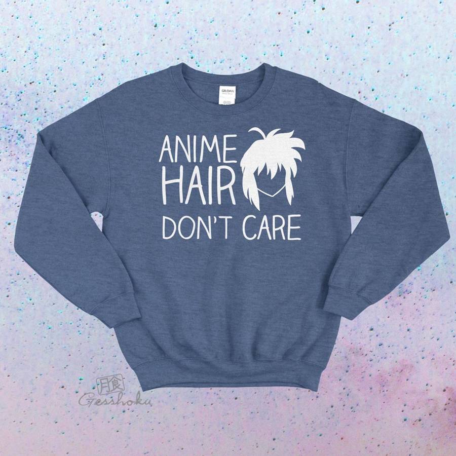 Anime Hair Don't Care Crewneck Sweatshirt - Stone Blue