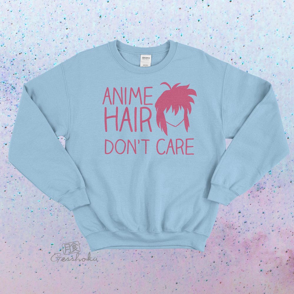 Anime Hair Don't Care Crewneck Sweatshirt - Light Blue