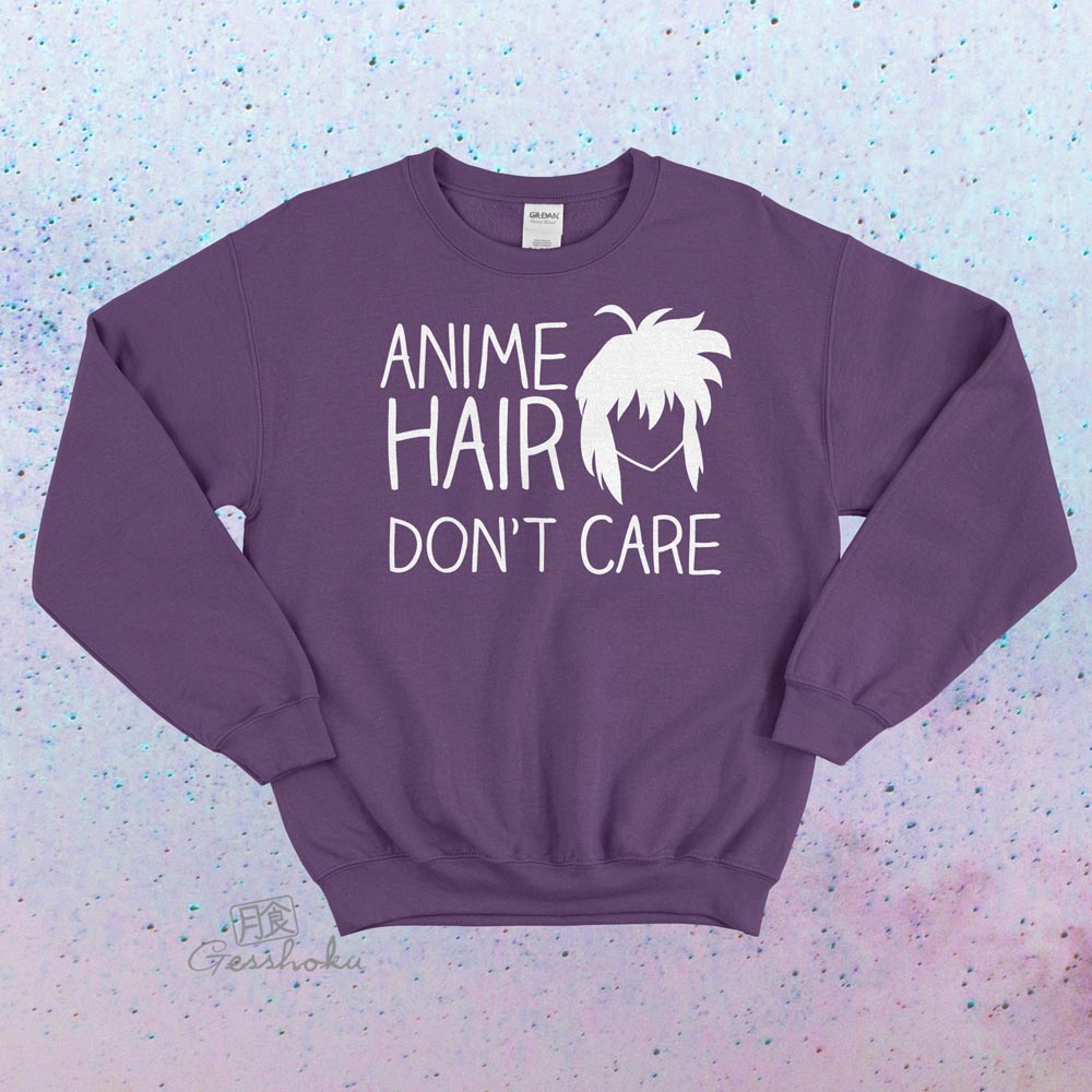 Anime Hair Don't Care Crewneck Sweatshirt - Purple
