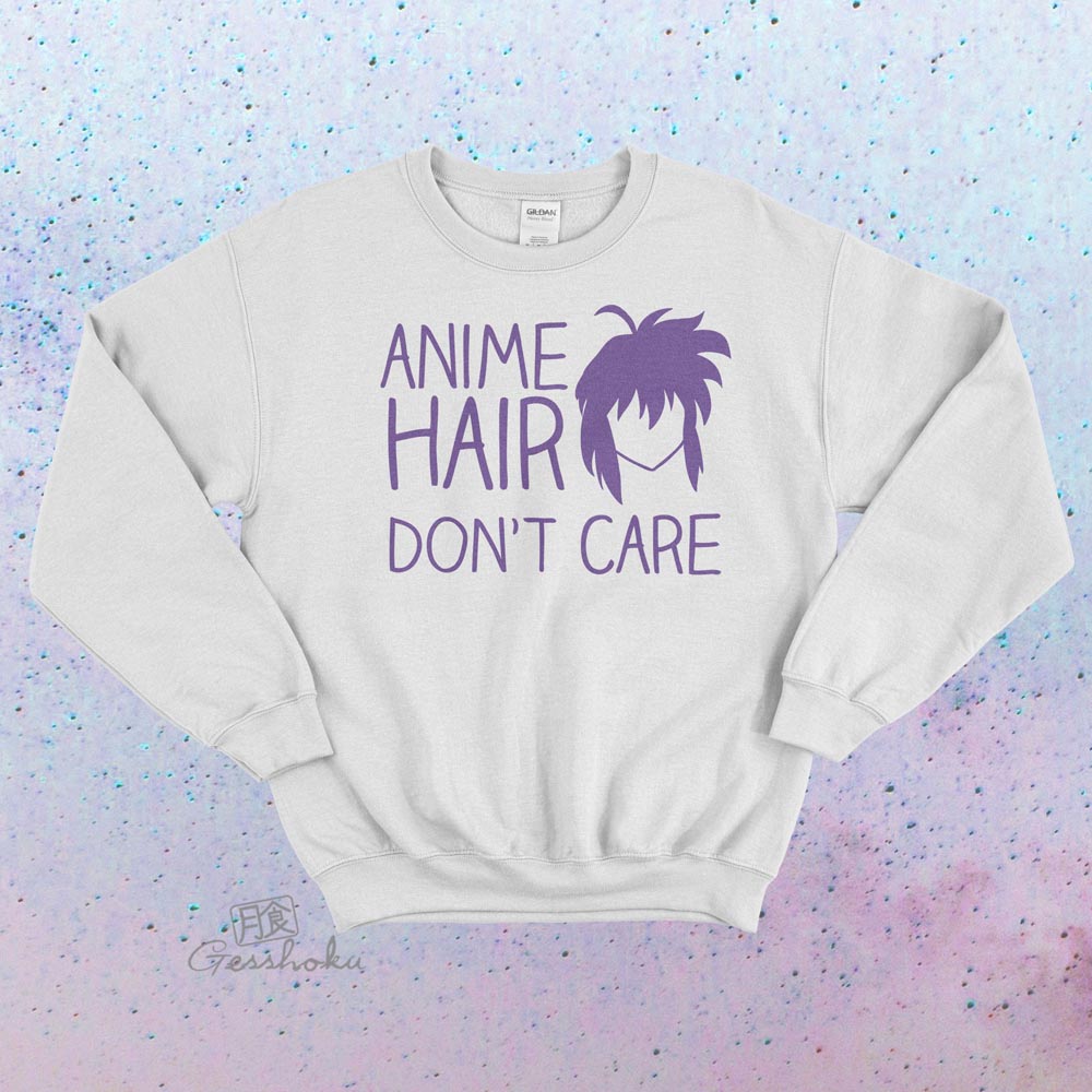 Anime Hair Don't Care Crewneck Sweatshirt - White