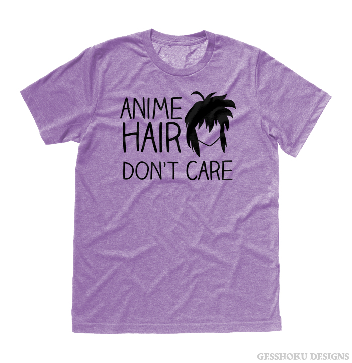 Anime Hair, Don't Care T-shirt - Heather Purple