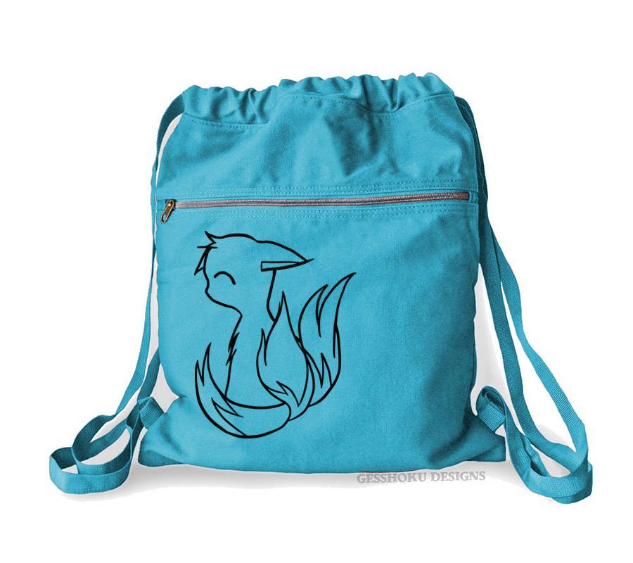 3-tailed Baby Kitsune Cinch Backpack - Aqua Blue