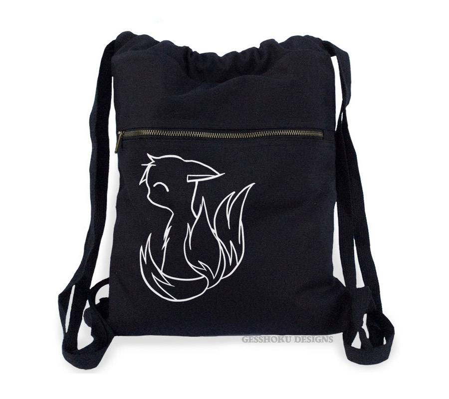 3-tailed Baby Kitsune Cinch Backpack - Black