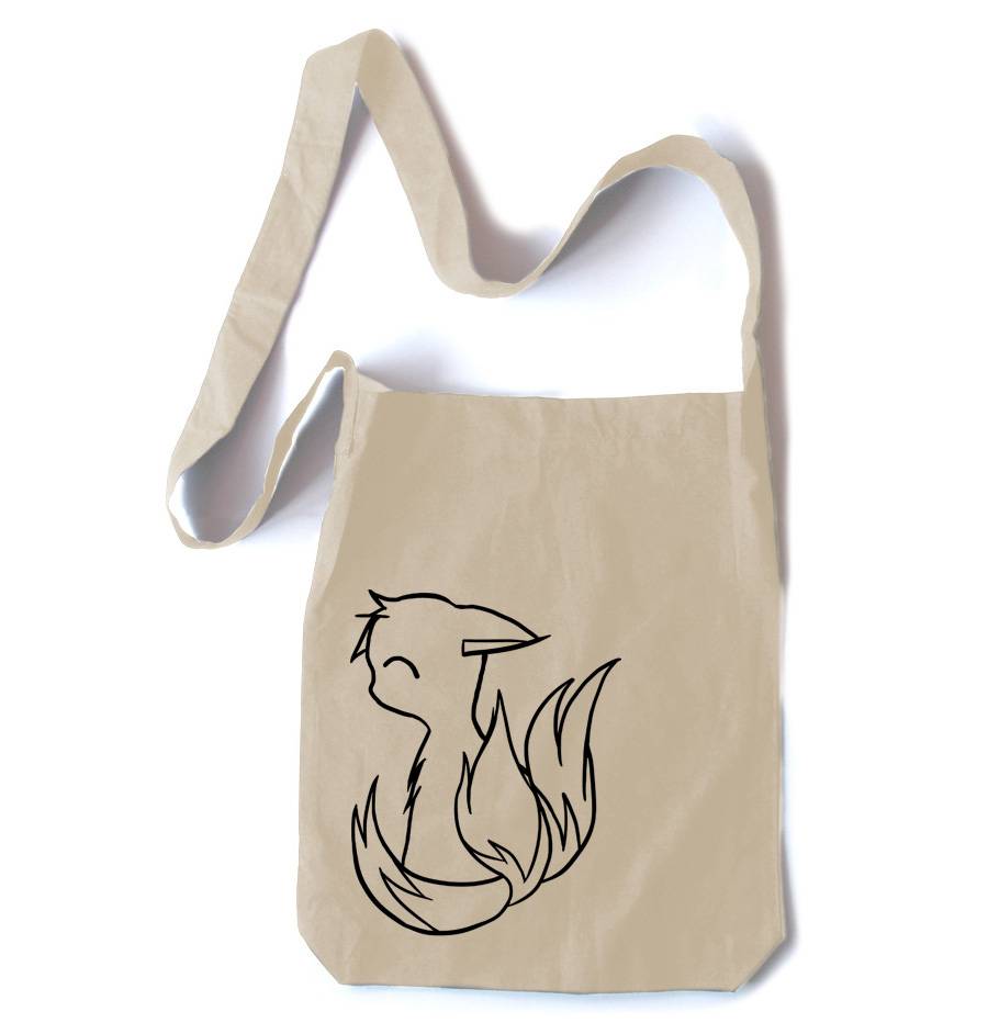 3-tailed Baby Kitsune Crossbody Tote Bag - Natural