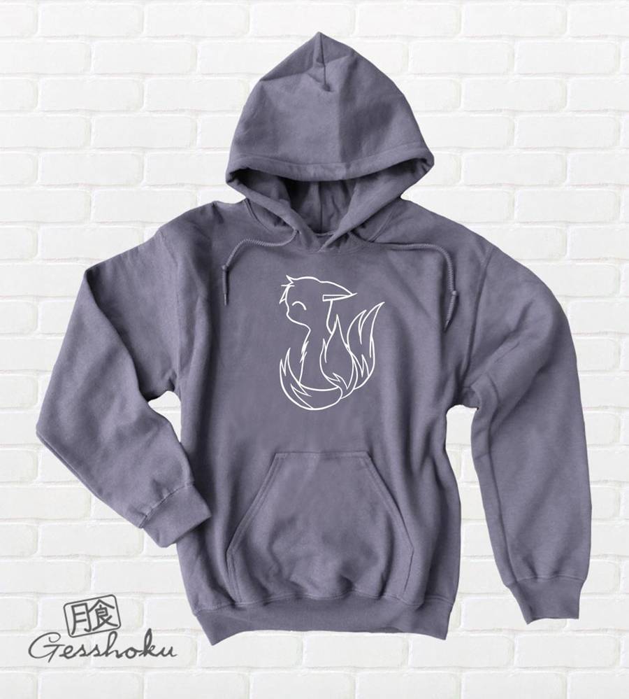 3-tailed Baby Kitsune Pullover Hoodie - Charcoal Grey