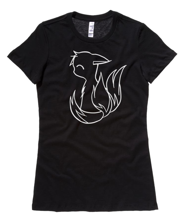 3-tailed Baby Kitsune Ladies T-shirt - Black
