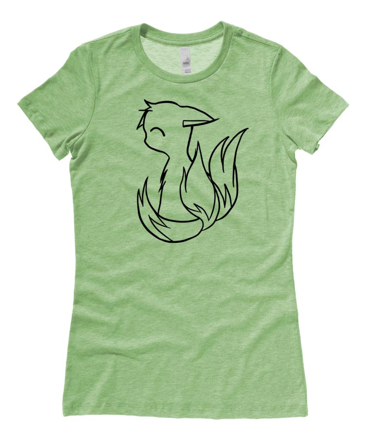 3-tailed Baby Kitsune Ladies T-shirt - Heather Green