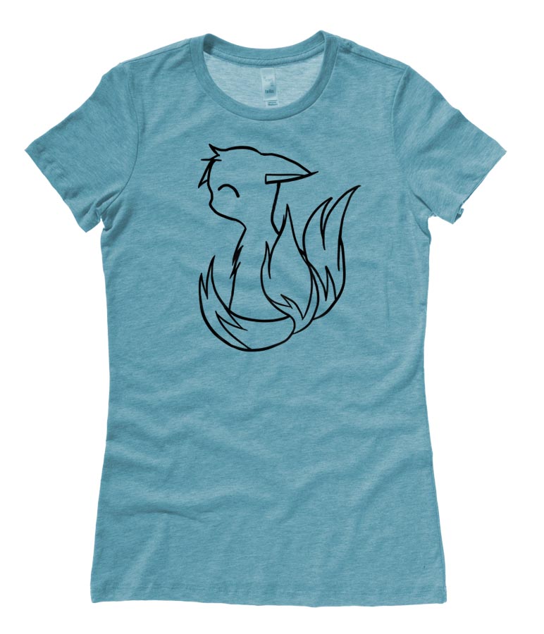 3-tailed Baby Kitsune Ladies T-shirt - Heather Teal