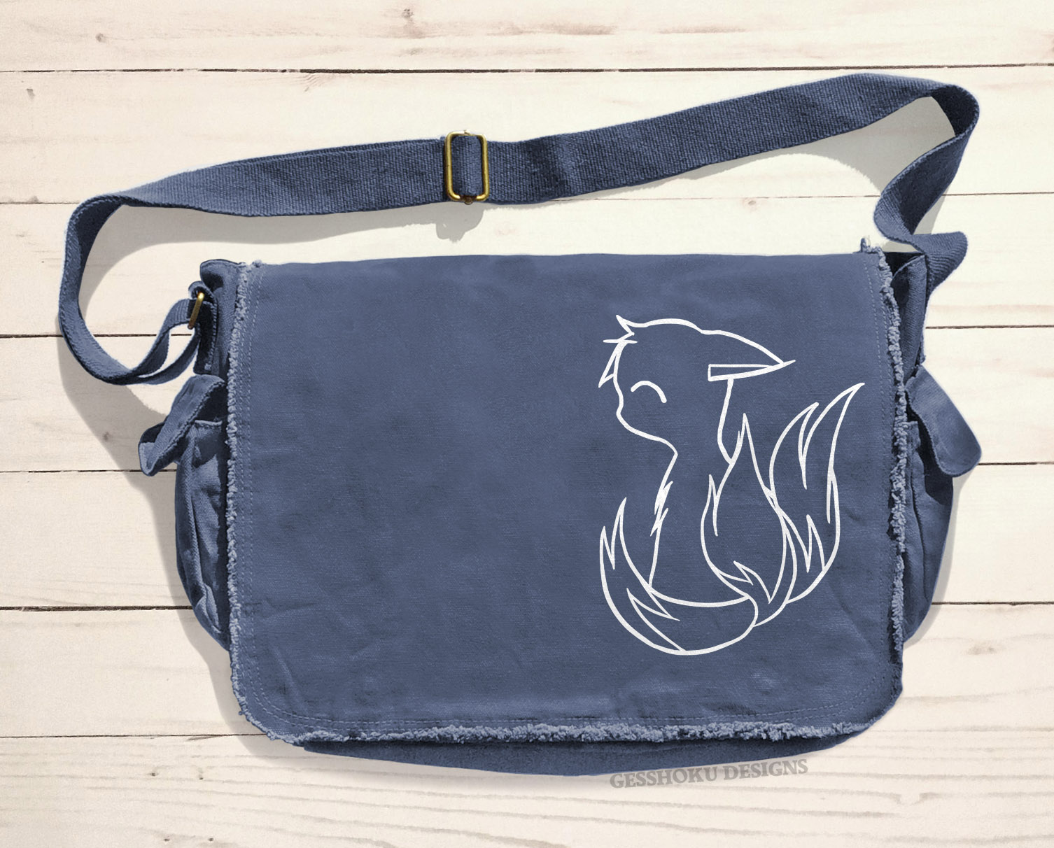 3-Tailed Baby Kitsune Messenger Bag - Denim Blue