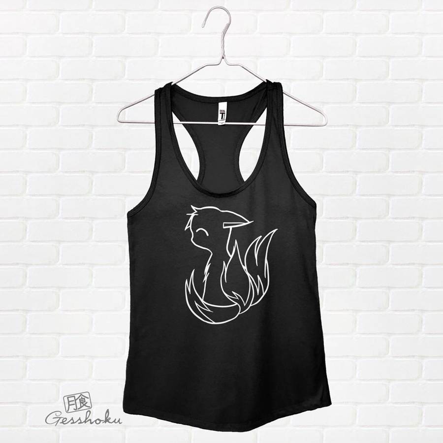 3-Tailed Baby Kitsune Racerback Tank Top - Black