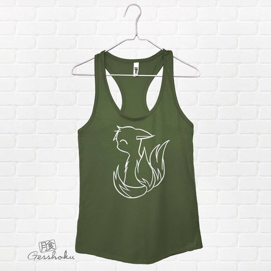 3-Tailed Baby Kitsune Racerback Tank Top - Olive Green