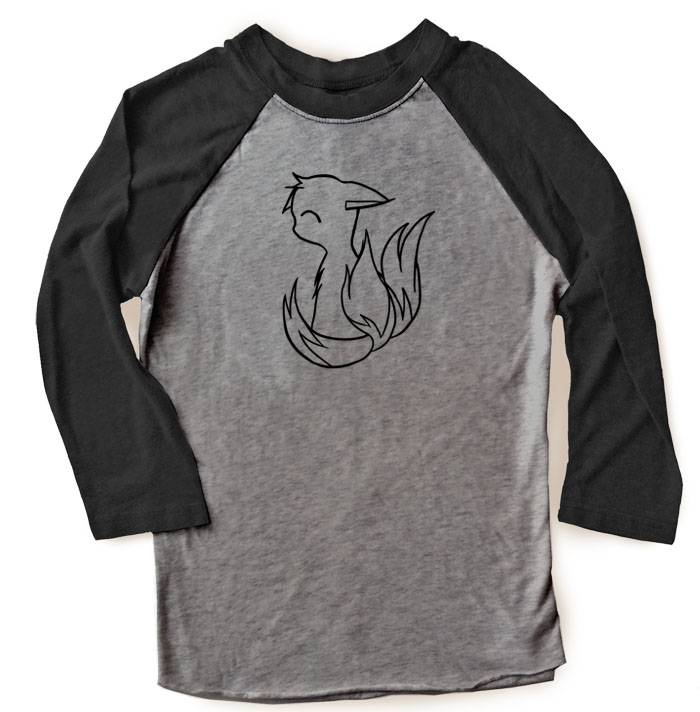 3-Tailed Baby Kitsune Raglan T-shirt 3/4 Sleeve - Black/Charcoal Grey