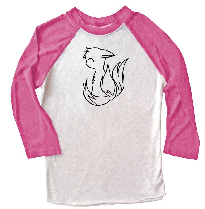 3-Tailed Baby Kitsune Raglan T-shirt 3/4 Sleeve - Pink/White