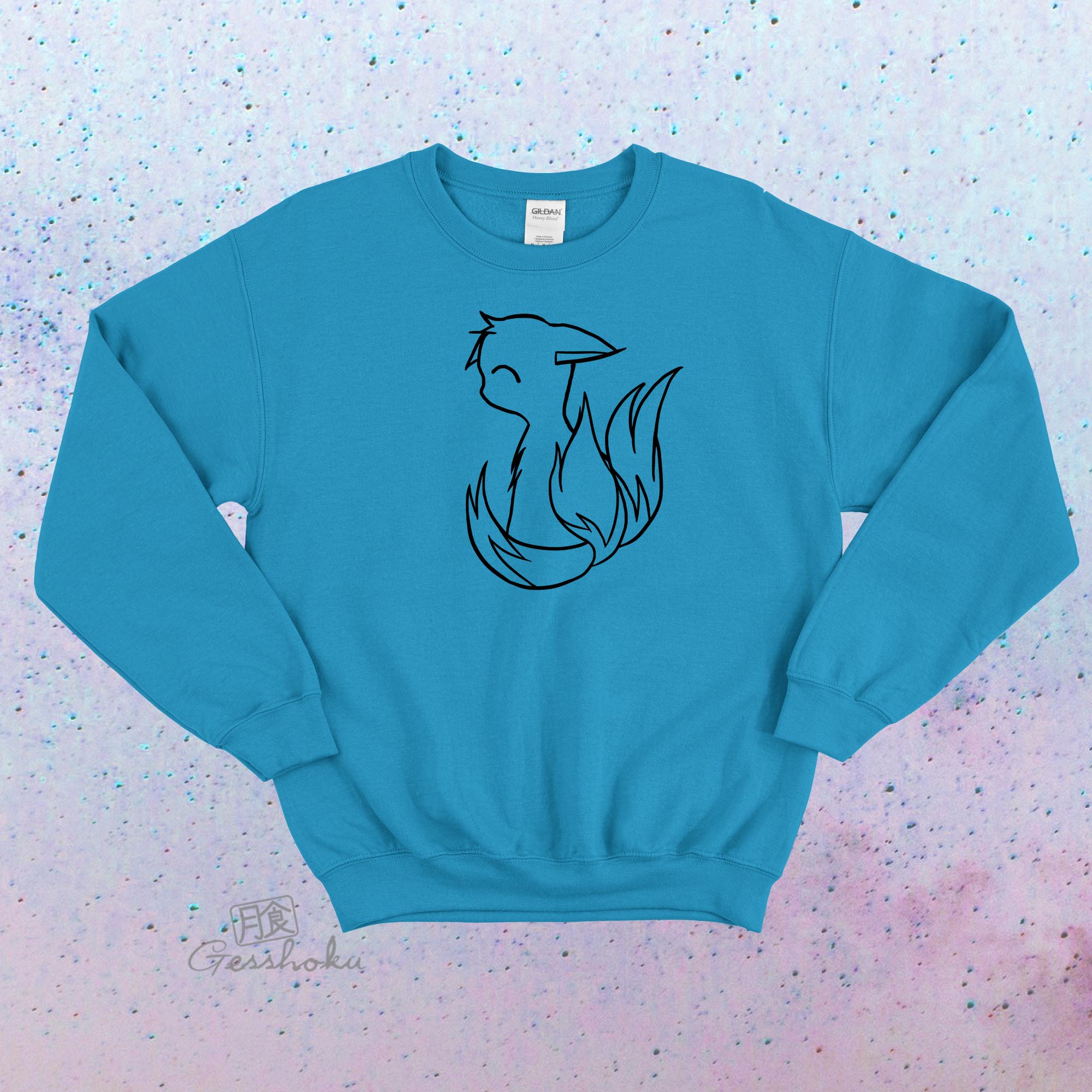 3-tailed Baby Kitsune Crewneck Sweatshirt - Aqua Blue