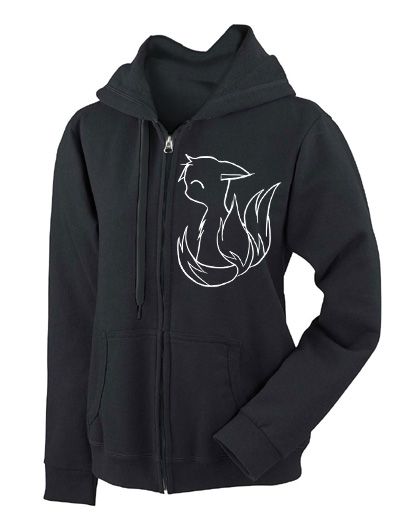 3-tailed Baby Kitsune Zip Hoodie - Black