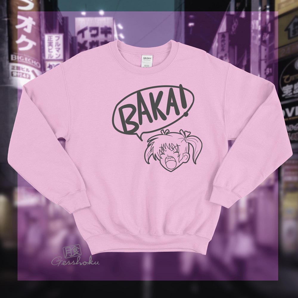 Yelling Anime Girl Crewneck Sweatshirt - Light Pink