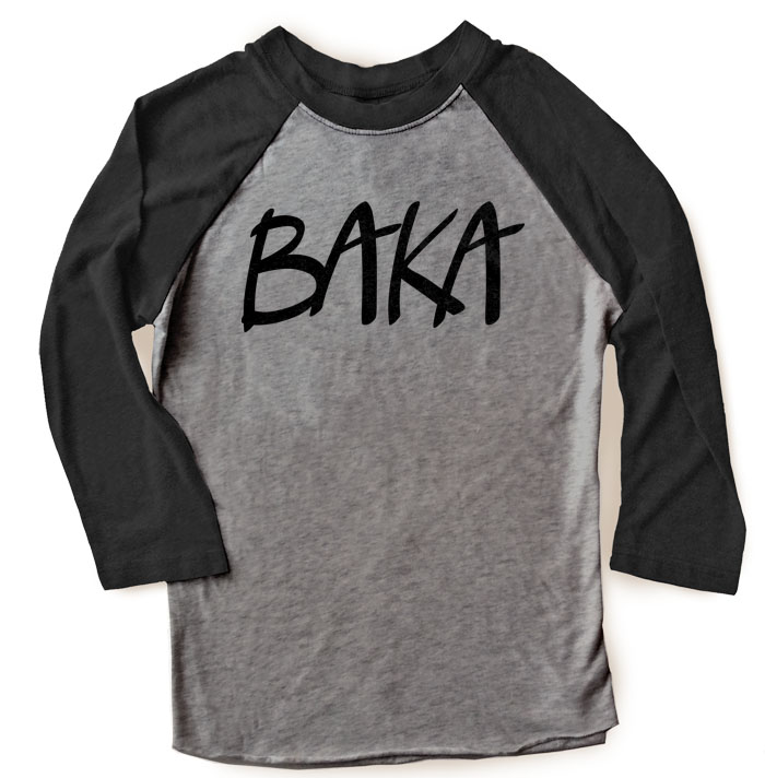BAKA (text) Raglan T-shirt - Black/Charcoal Grey