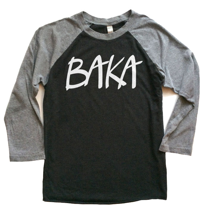 BAKA (text) Raglan T-shirt - Grey/Black