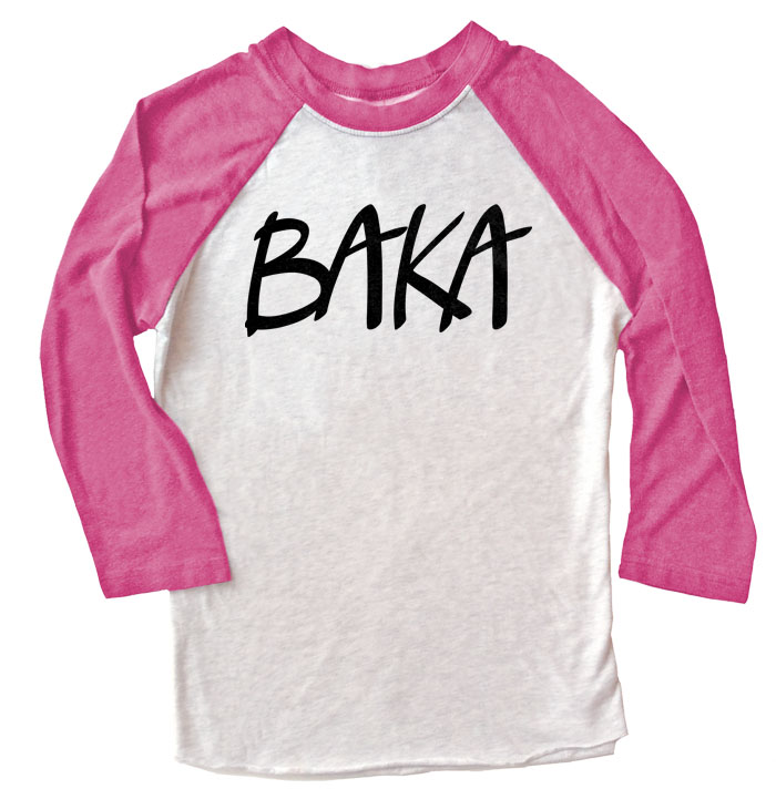 BAKA (text) Raglan T-shirt - Pink/White