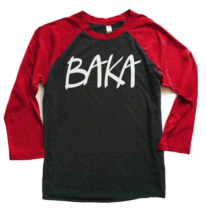 BAKA (text) Raglan T-shirt - Red/Black