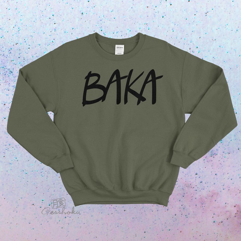BAKA (text) Crewneck Sweatshirt - Olive Green