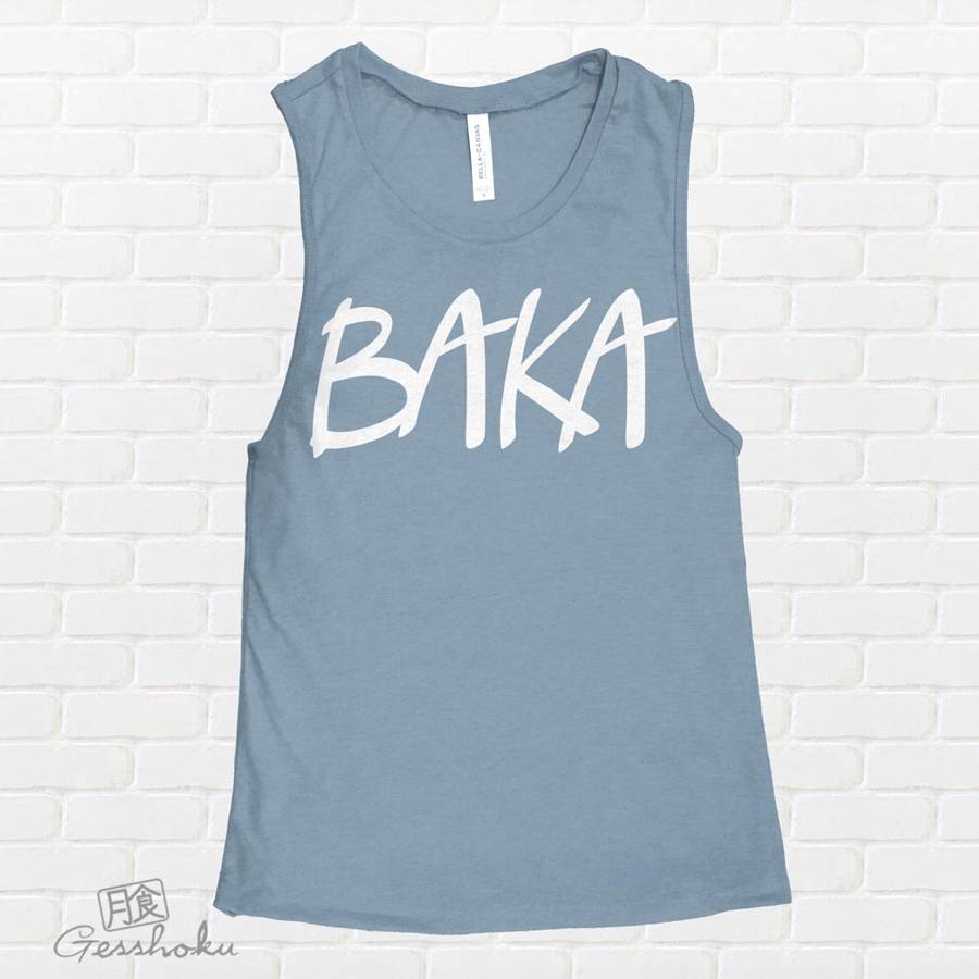 BAKA (text) Sleeveless Tank Top - Denim Blue