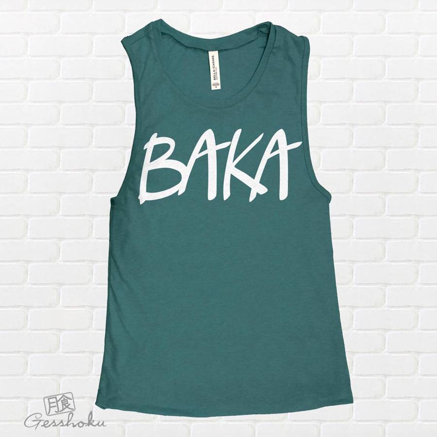 BAKA (text) Sleeveless Tank Top - Dark Heather Teal