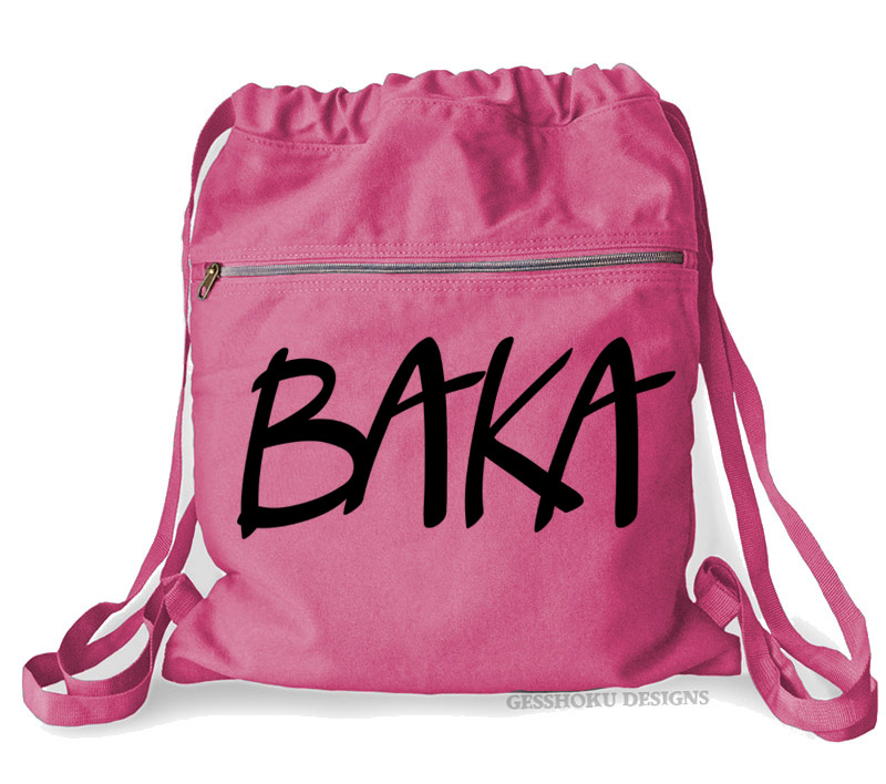 BAKA (text) Cinch Backpack - Raspberry
