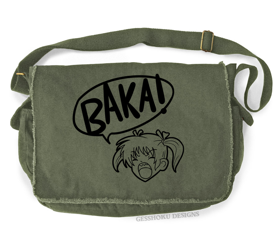 Yelling Anime Girl Messenger Bag - Khaki Green