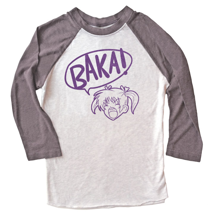 Yelling Anime Girl Raglan T-shirt - Grey/White