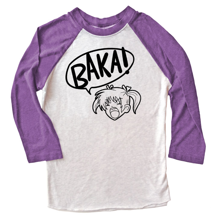 Yelling Anime Girl Raglan T-shirt - Purple/White