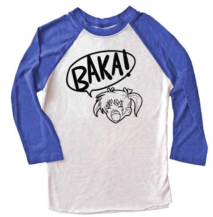 Yelling Anime Girl Raglan T-shirt - Royal Blue/White