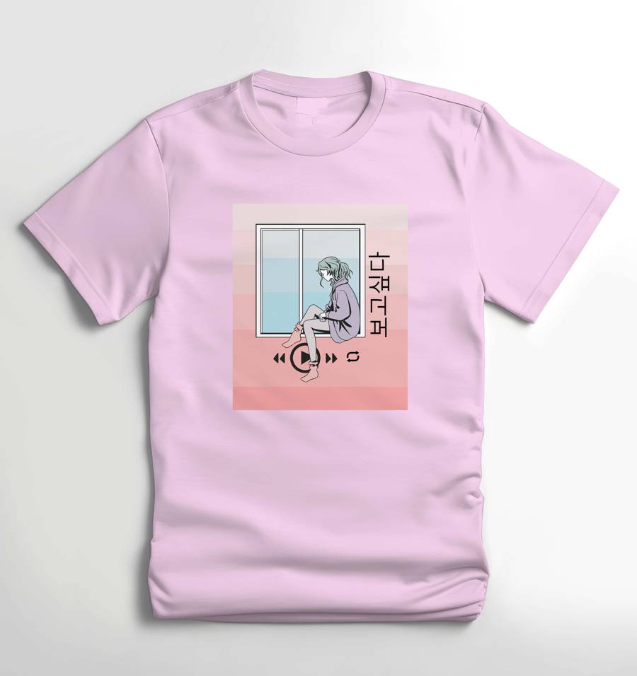 Bogoshipda Window Aesthetic Korean T-shirt - Light Pink