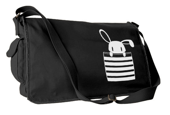 Bunny in My Pocket Messenger Bag - Black