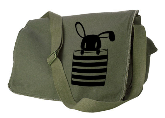 Bunny in My Pocket Messenger Bag - Khaki Green