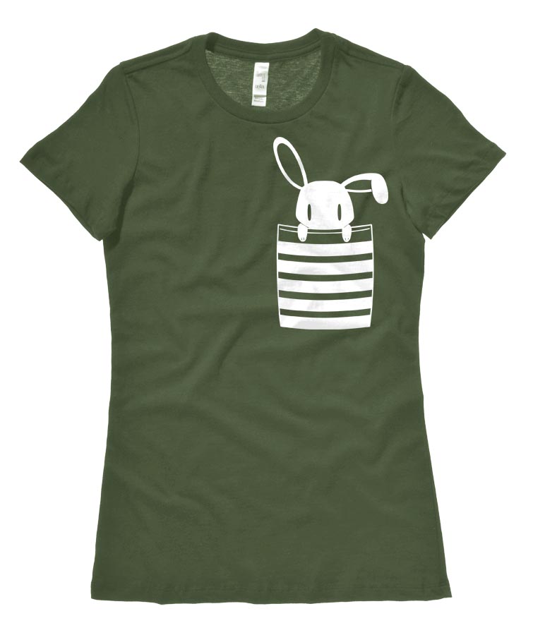 Bunny in My Pocket Ladies T-shirt - Olive Green