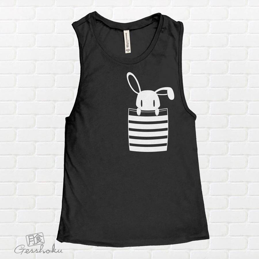 Bunny in My Pocket Sleeveless Tank Top - Black