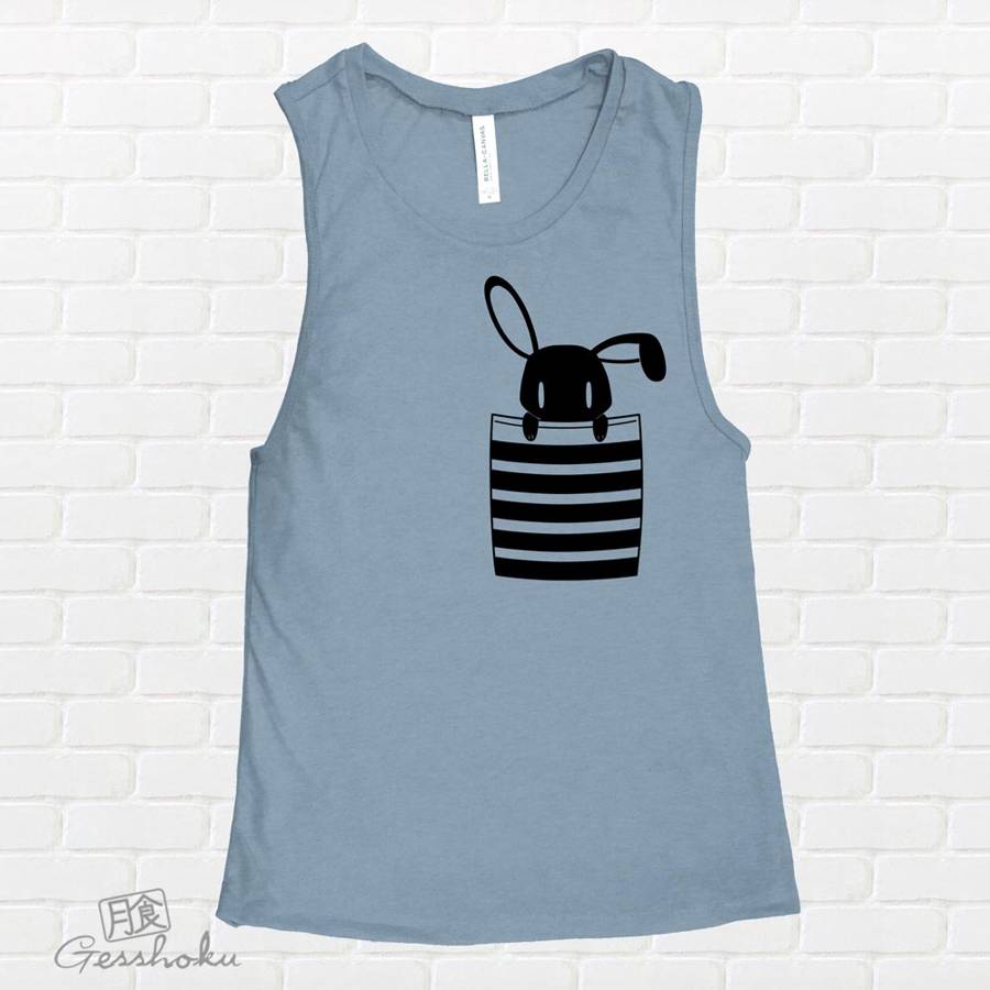 Bunny in My Pocket Sleeveless Tank Top - Denim Blue