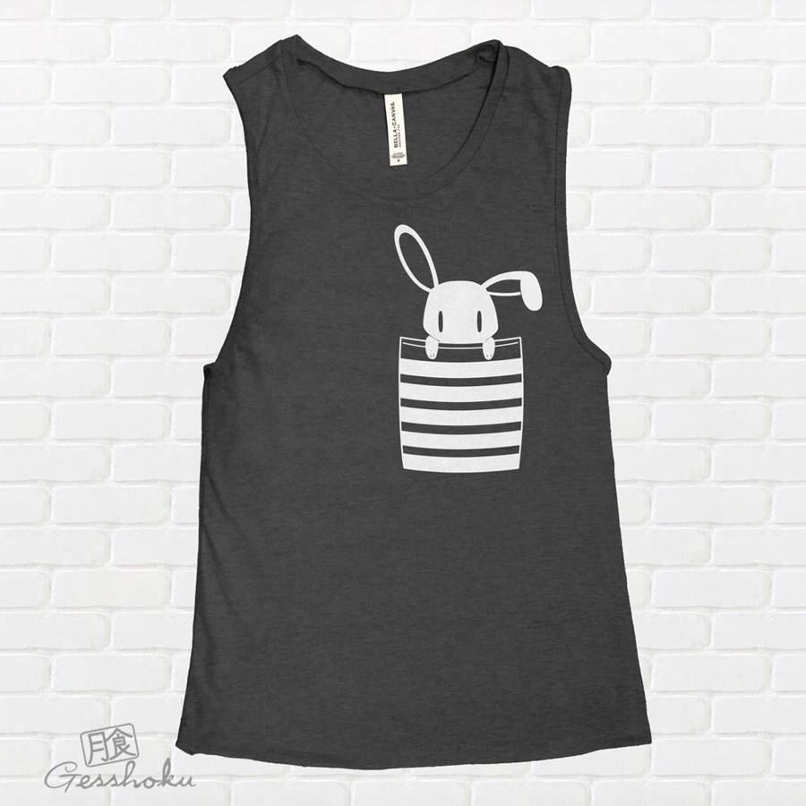 Bunny in My Pocket Sleeveless Tank Top - Charcoal Grey