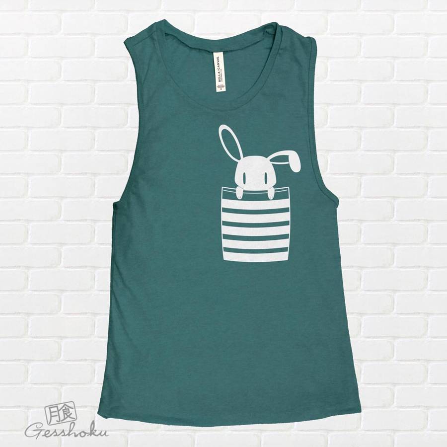 Bunny in My Pocket Sleeveless Tank Top - Dark Heather Teal