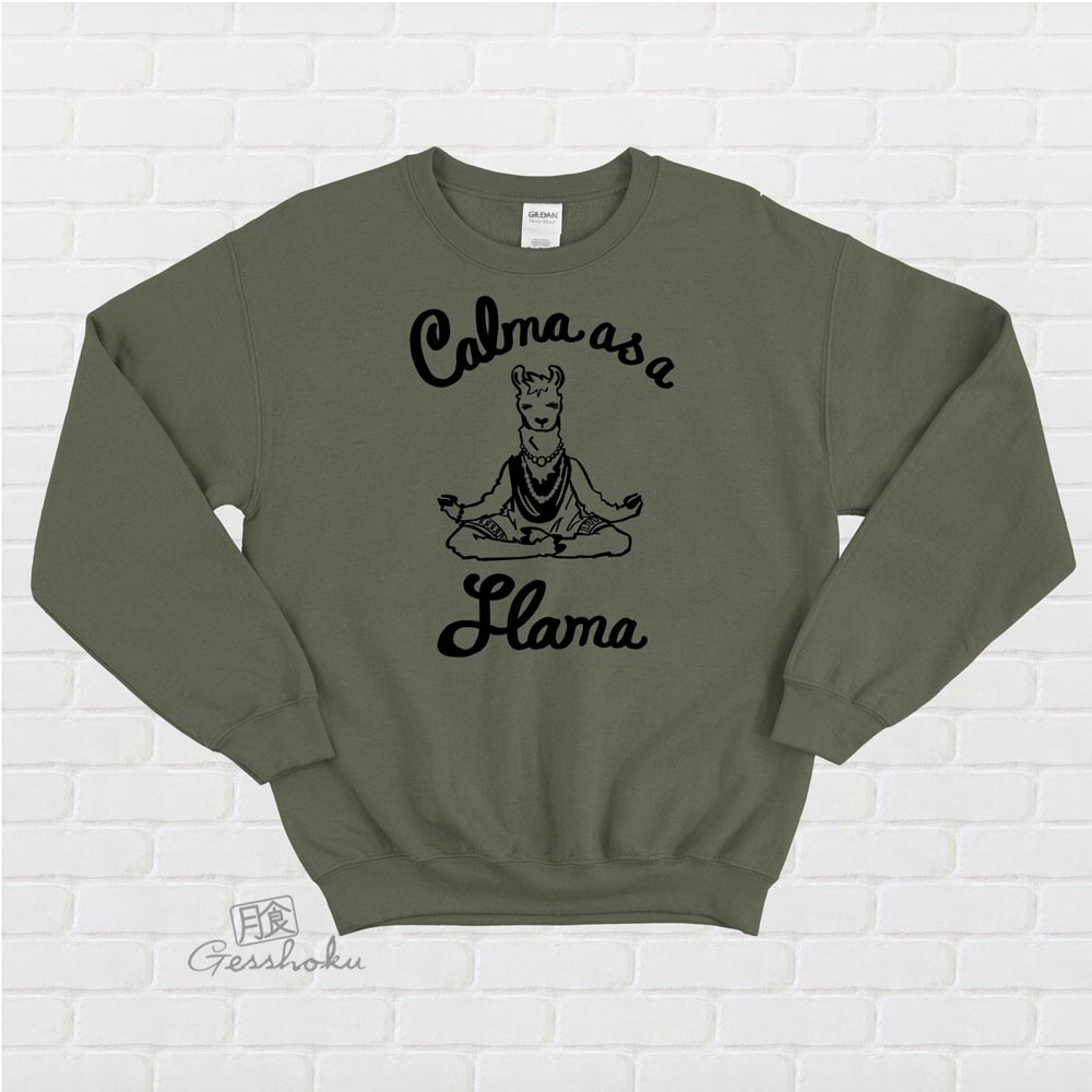 Calma as a Llama Crewneck Sweatshirt - Olive Green