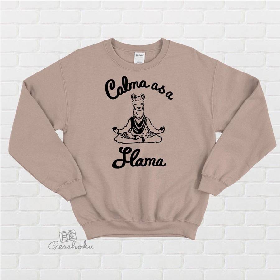 Calma as a Llama Crewneck Sweatshirt - Khaki Brown