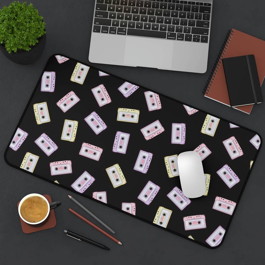 Kawaii Retro Cassette Tape Desk Mat - Black