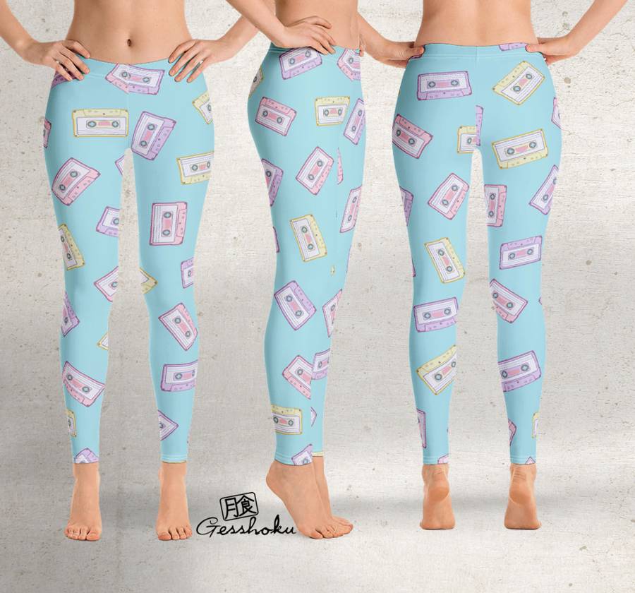 Kawaii Cassette Tape Leggings or Tights - Blue