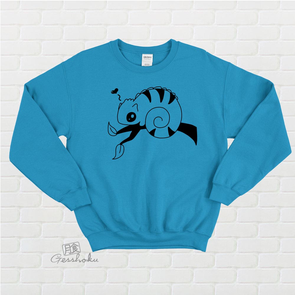 Chameleon in Love Crewneck Sweatshirt - Aqua Blue